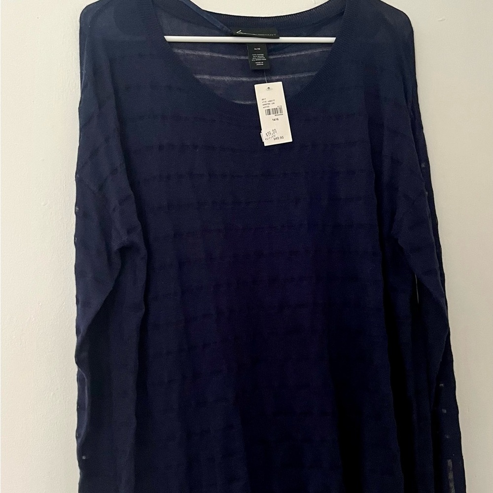 Lane Bryant Navy Blue Semi Sheer Striped Top NWT SIZE 14/16